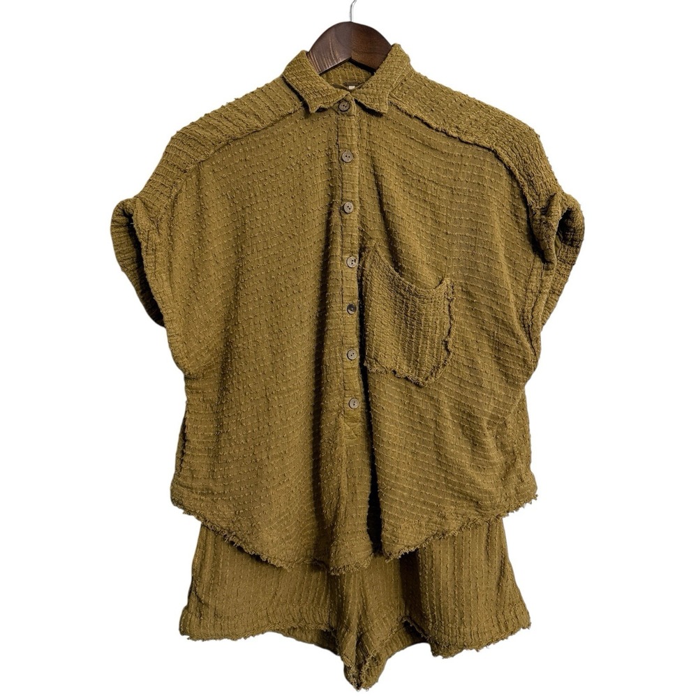 Free People Olive Textured Short Jumpsuit